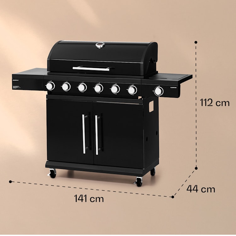 Valdosta 6.1, gázgrill, 6+1 égő, összteljesítmény 19,3 kW 6 fő égő + 1 oldalsó égő