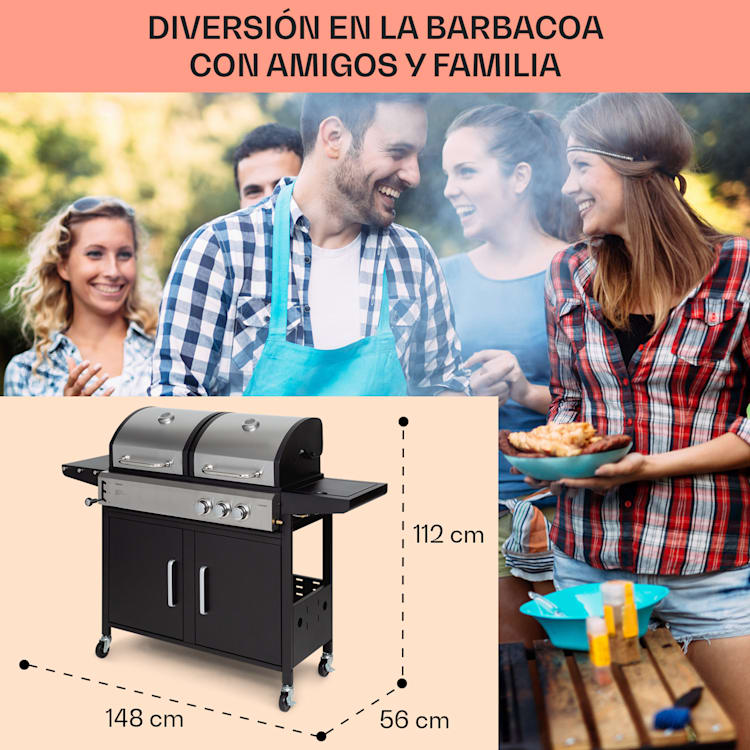 Kingsville Combi Grill Gas + Carbón 8,1 kW 2+1 Quemadores Ajustable en Altura 2 quemadores principales + 1 quemador lateral