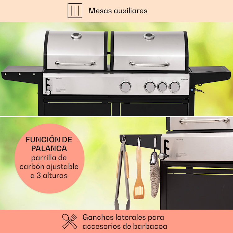Kingsville 3.1 Combi Grill Gas + Carbón 10.9 kW 3+1 Quemadores Ajustable en Altura 3 quemadores principales + 1 quemador lateral
