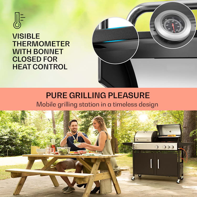 Kingsville 3.1, gáz + faszén kombinált grill, 10,9 kW, 3+1 égő, állítható magasság 3 fő égő + 1 oldalsó égő