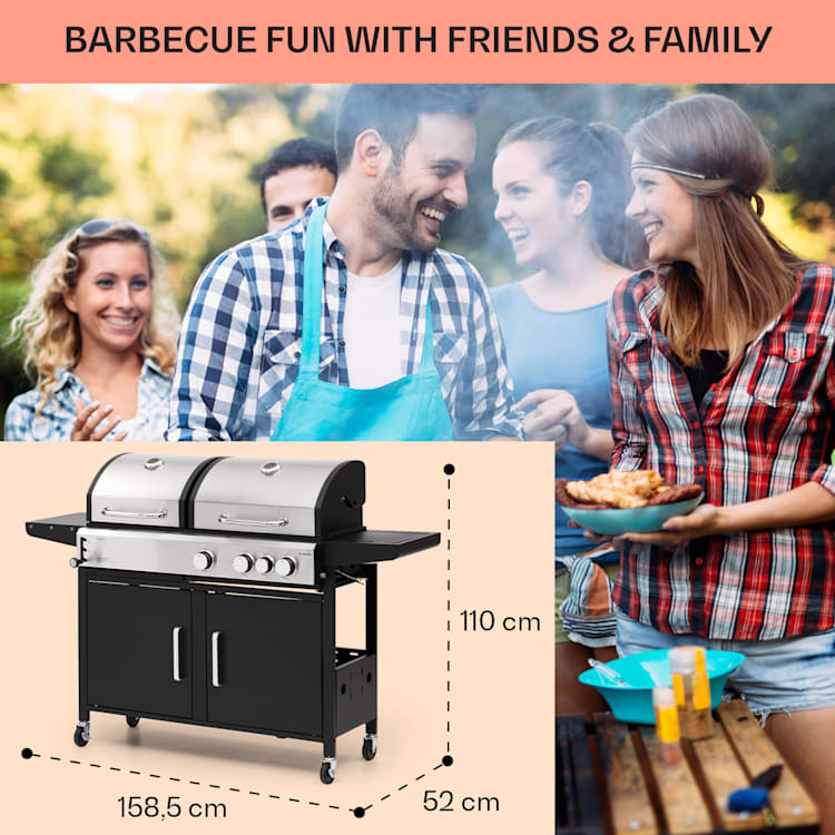Kingsville 3.1, gáz + faszén kombinált grill, 10,9 kW, 3+1 égő, állítható magasság 3 fő égő + 1 oldalsó égő