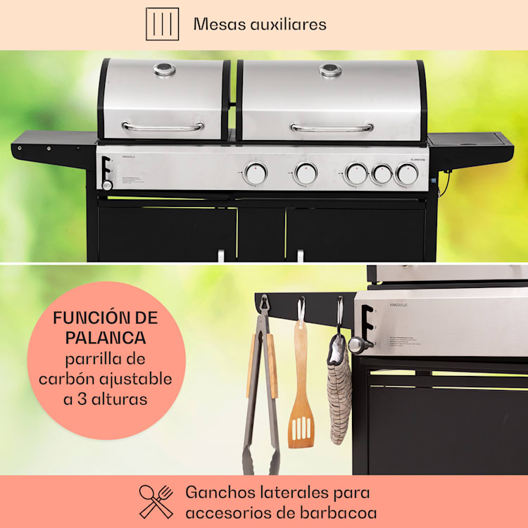 Kingsville 4.1 Combi Grill Gas + Carbón 13,7 kW 4+1 Quemadores Ajustable en Altura 4 quemadores principales + 1 quemador lateral