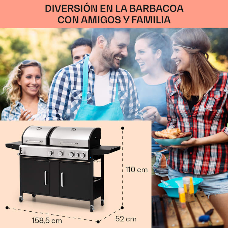 Kingsville 4.1 Combi Grill Gas + Carbón 13,7 kW 4+1 Quemadores Ajustable en Altura 4 quemadores principales + 1 quemador lateral