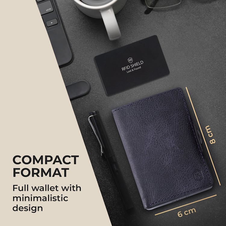 ZNAP, tanka denarnica, 8 kartic, predel za kovance, 8,9 × 1,5 × 6,3 cm (Š × V × D), RFID zaščita zrnate | Modri ocean