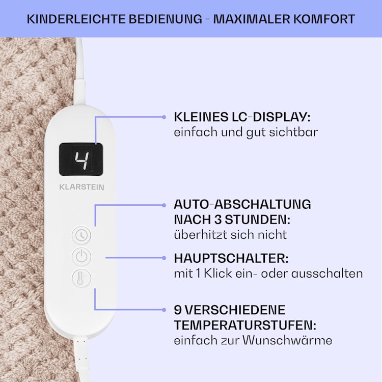 Dr. Watson Deluxe XL Heizdecke 160 W 9 Temperaturstufen 180 x 130 cm XL | Sand