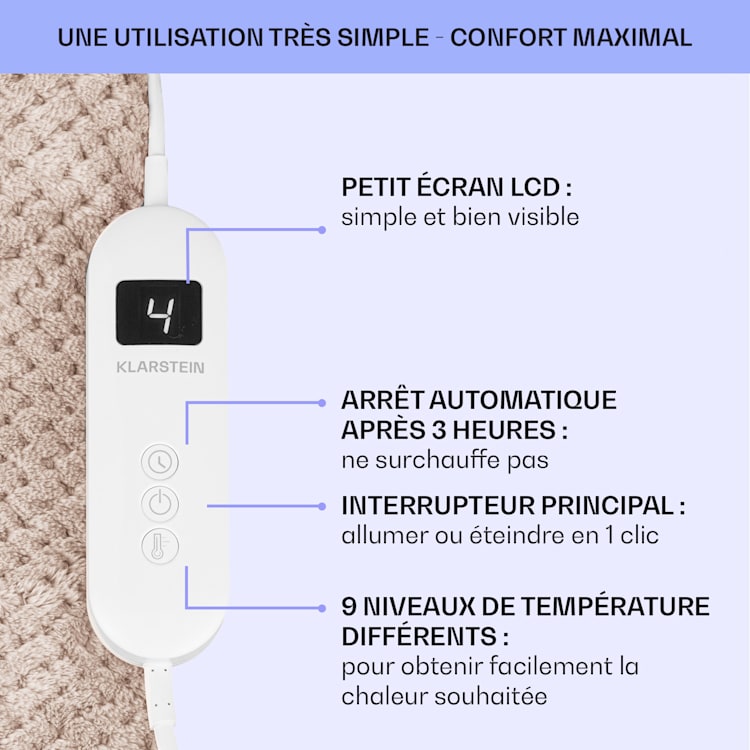 Dr. Watson Deluxe XL Couverture chauffante 160 W 9 niveaux de température 180 x 130 cm XL | Sable