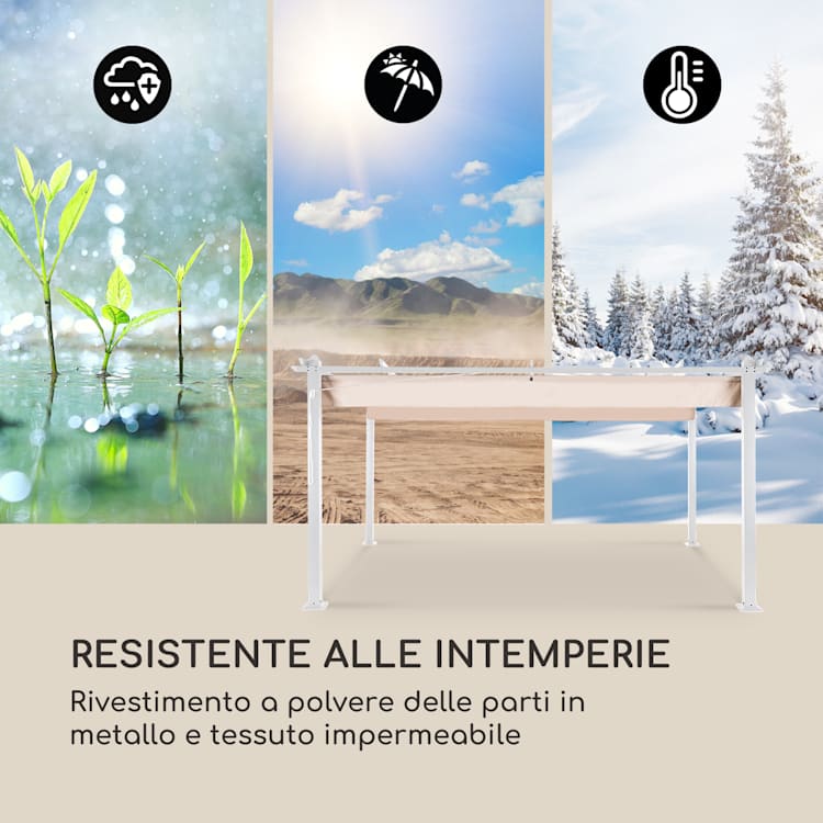Pantheon, Gazebo, tubi di alluminio, 3 x 4 m, 4 paletti, idrorepellente 3 x 4 m | Bianco | Beige