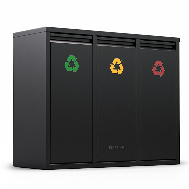 Ordnungshüter 3 Mülleimer 45 Liter 3 Eimer Recycling Wandinstallation 45 Ltr | Schwarz