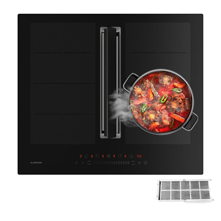 Chef-Fusion Down Air System inductiekookplaat + afzuigkap 60 cm 600 m³/h luchtafvoer EEC A