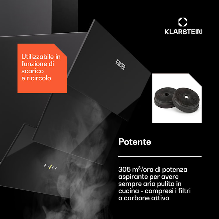 Antonia 60 cappa aspirante, 60cm, 247m³/h, touch, CEE A++, vetro 60 cm | Nero