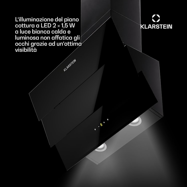 Antonia 60 cappa aspirante, 60cm, 247m³/h, touch, CEE A++, vetro 60 cm | Nero