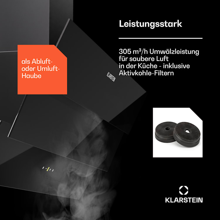 Antonia 90 Dunstabzugshaube 90cm 247m³/h Touch EEK A++ Glas 90 cm | Schwarz