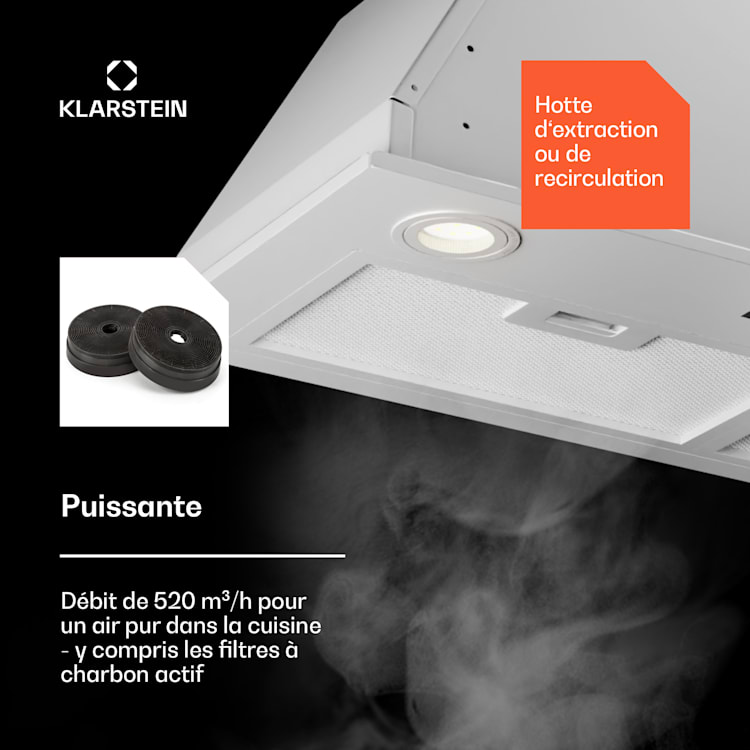 Paolo 72 Hotte aspirante encastrable 72 cm 520 m³/h LED Tactile A++ 72 cm | Blanc