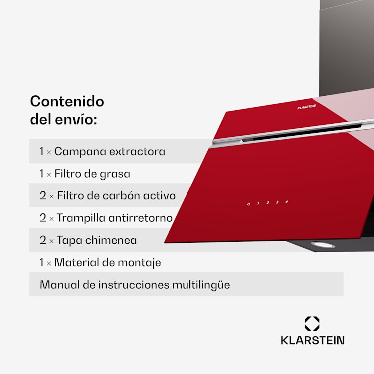 Alina Smart Campana extractora 60 cm 600 m³/h pantalla LED frontal de vidrio