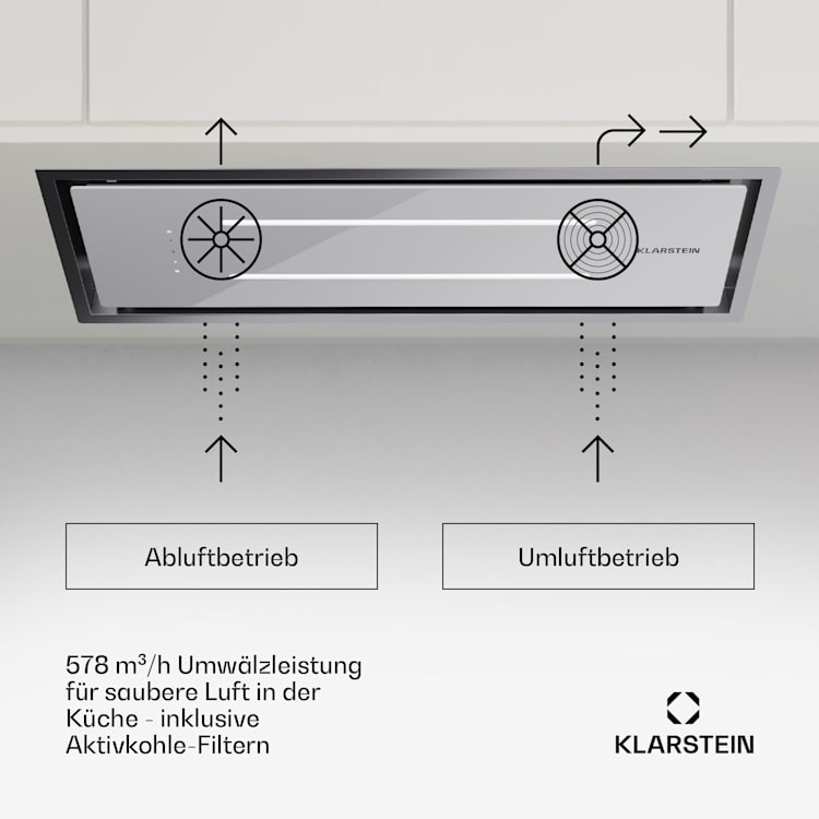 High Line Eco 77 Deckenhaube 77 cm 436 m³/h Stufen Fernbedienung Ambientelicht 77 cm | Weiß