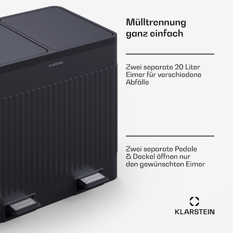 Grama 40 Treteimer 40L / 2x20L geräuschlos PP Retro 40 Ltr | Schwarz