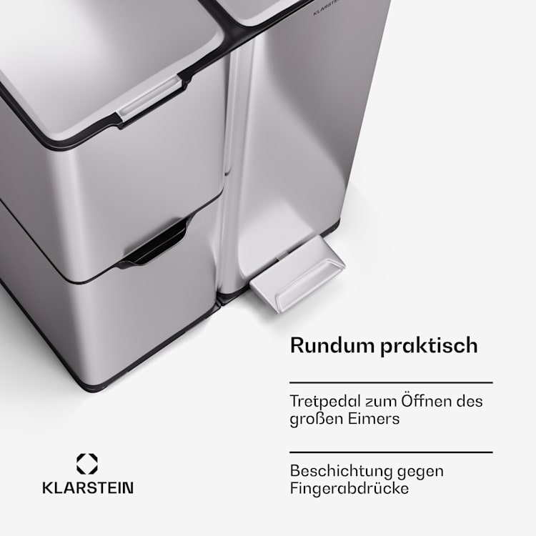 Tiyo 3-in-1 Mülleimer 60 L entnehmbare Eimer Soft-Close 60 Ltr | Edelstahl