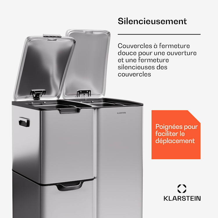 Tiyo 3-in-1 prullenbak 60 liter uitneembare emmer Soft Close 60 ltr | Roestvrij Staal