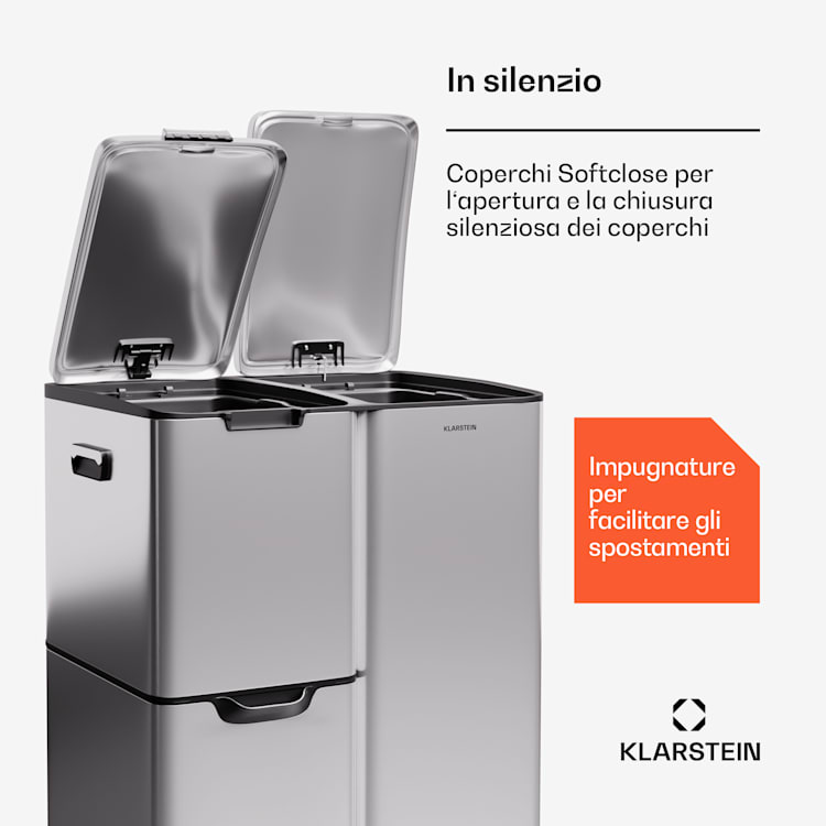 Tiyo 3-in-1 - Cestino dei rifiuti, 60 L, contenitori estraibili, Soft-Close 60 Ltr | Acciaio inox