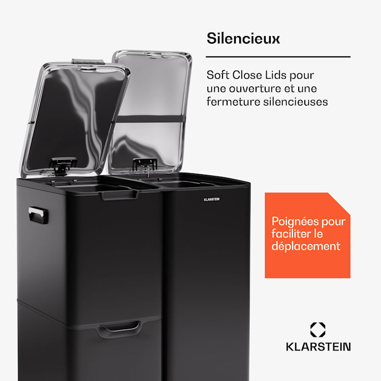 Poubelle Tiyo 3 en 1 Seau amovible à fermeture amortie 60 L 60 L | Noir