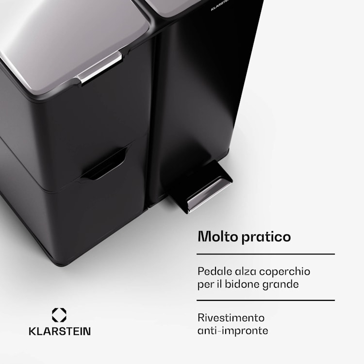 Tiyo 3-in-1 - Cestino dei rifiuti, 60 L, contenitori estraibili, Soft-Close 60 Ltr | Nero