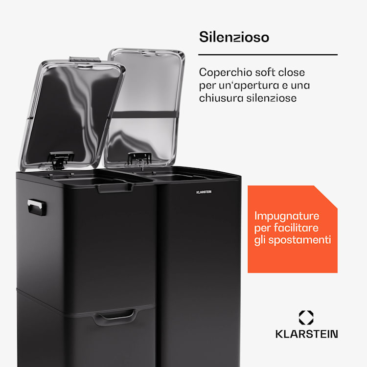 Tiyo 3-in-1 - Cestino dei rifiuti, 60 L, contenitori estraibili, Soft-Close 60 Ltr | Nero