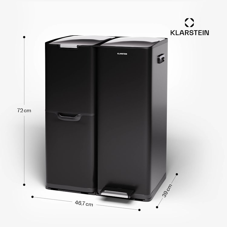 Tiyo 3-in-1 Mülleimer 60 L entnehmbare Eimer Soft-Close 60 Ltr | Schwarz