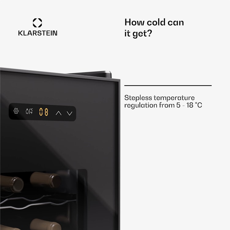 Silent Vino 12 Uno, borhűtő, 31 l / 12 palack, 5-18 °C, érintős 31 Ltr | 1 hűtőzóna | Fekete