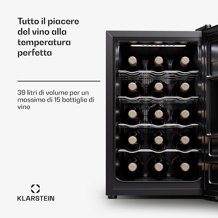 Silent Vino 15 Uno cantinetta vino, 39 l / 15 bottiglie, 5-18 °C, touch 39 Ltr | 1 zona di raffreddamento | Nero