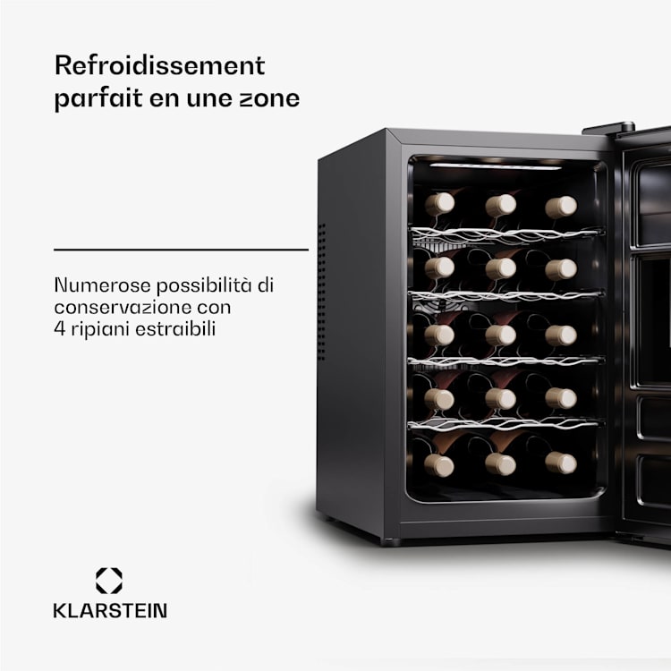 Silent Vino 15 Uno cantinetta vino, 39 l / 15 bottiglie, 5-18 °C, touch 39 Ltr | 1 zona di raffreddamento | Nero