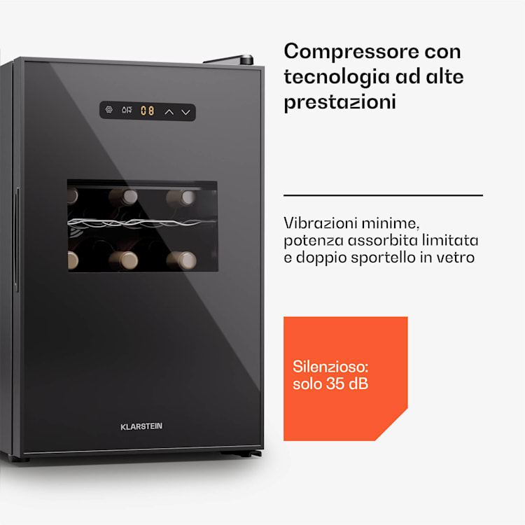 Silent Vino 15 Uno cantinetta vino, 39 l / 15 bottiglie, 5-18 °C, touch 39 Ltr | 1 zona di raffreddamento | Nero