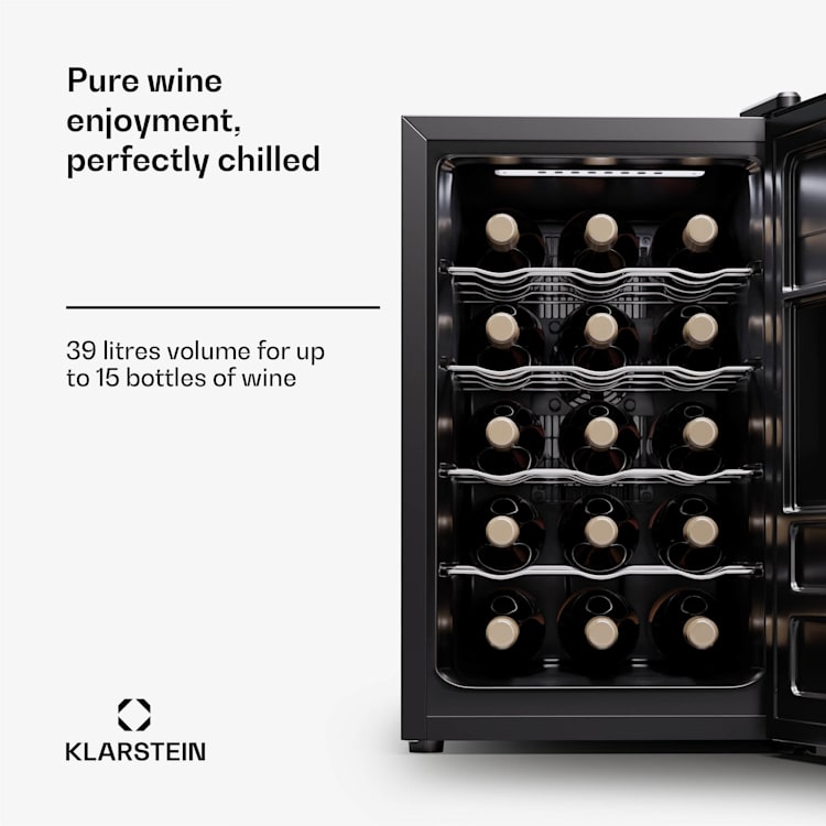 Silent Vino 15 Uno, borhűtő, 39 l / 15 palack, 5-18 °C, érintős 39 Ltr | 1 hűtőzóna | Fekete