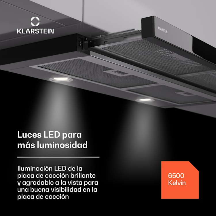 Mariana 90 Neo Campana telescópica 491 m³/h Extracción/recirculación de aire Led CEE C 90 cm | Negro