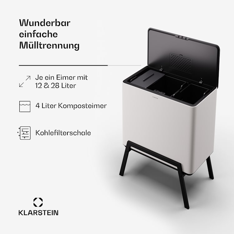 Yuma Mülleimer 40 L inkl. Komposteimer mit Standbeinen Geruchsfilter 40 Ltr | Weiß