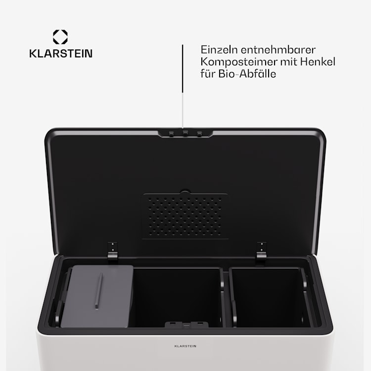 Yuma Mülleimer 40 L inkl. Komposteimer mit Standbeinen Geruchsfilter 40 Ltr | Weiß
