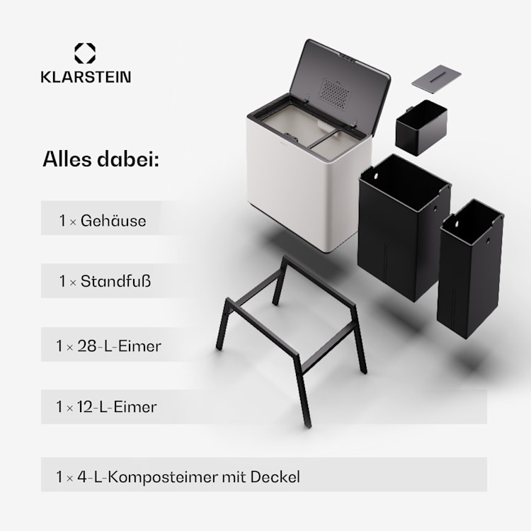 Yuma Mülleimer 40 L inkl. Komposteimer mit Standbeinen Geruchsfilter 40 Ltr | Weiß