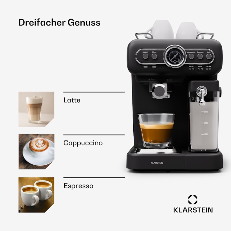 Espressionata Evo Espressomaschine 1350W 19 Bar 1,2L 2 Tassen Schwarz