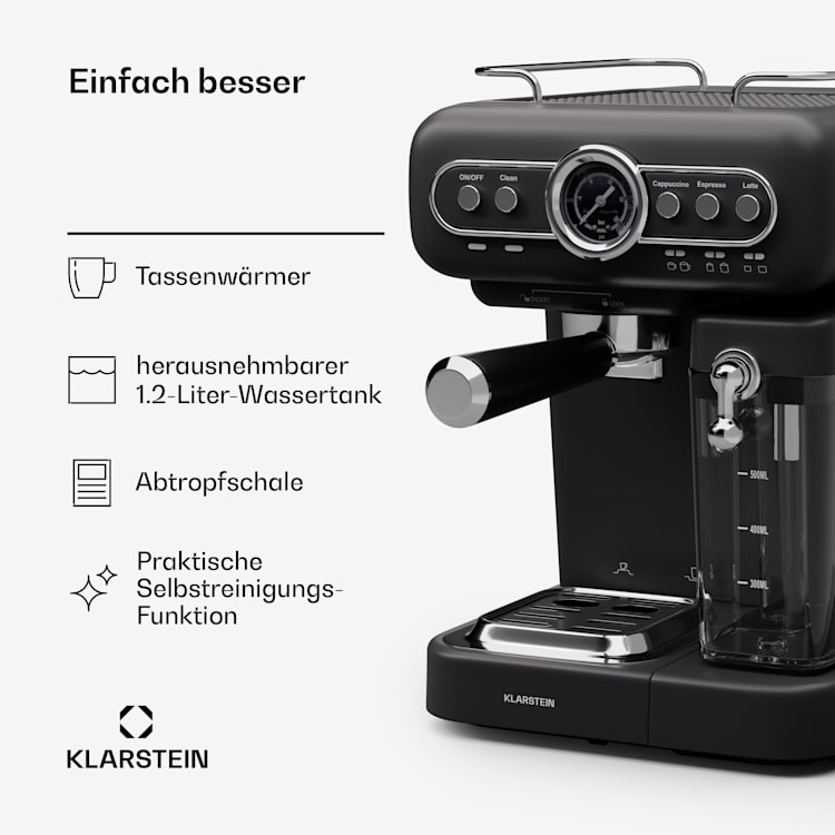 Espressionata Evo Espressomaschine 1350W 19 Bar 1,2L 2 Tassen Schwarz