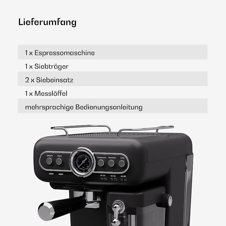 Espressionata Evo Espressomaschine 1350W 19 Bar 1,2L 2 Tassen Schwarz
