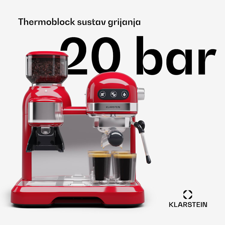 Bella Café, aparat za espresso kavu, uključujući mlin, 1550 W, 20 bara, 1,4 litre  Crvena