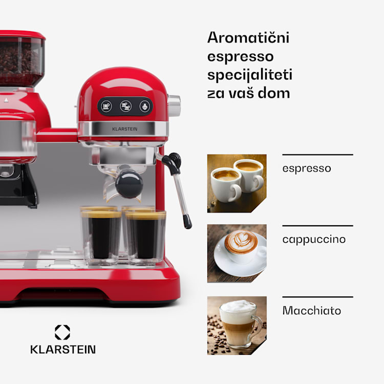 Bella Café, aparat za espresso kavu, uključujući mlin, 1550 W, 20 bara, 1,4 litre  Crvena