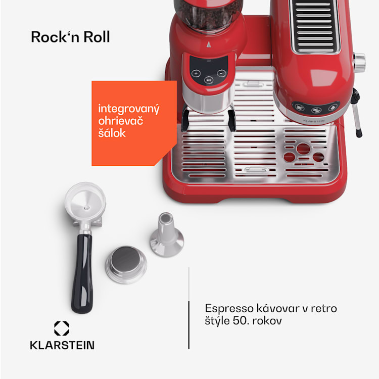 Bella Café, espresso kávovar, vrátane mlynčeka, 1550 W, 20 bar, 1,4 litra  Červená
