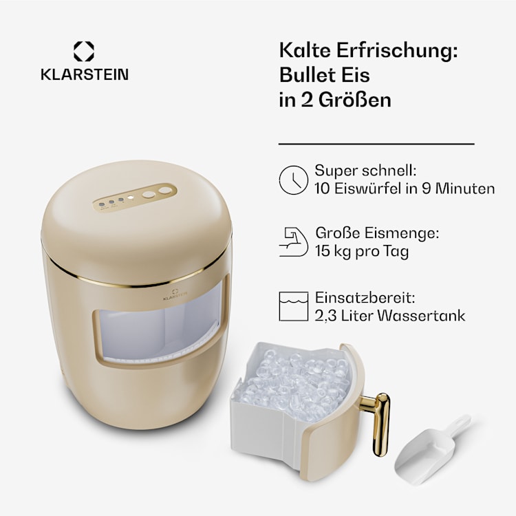 Passau Eiswürfelmaschine 2 Größen 15 kg/24 h Auto-Clean 2,3 ltr | Creme