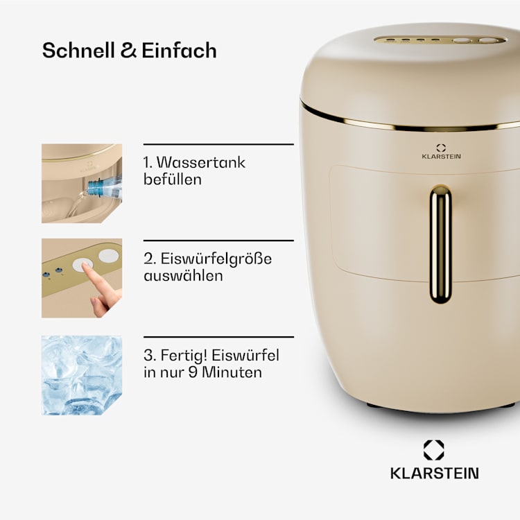 Passau Eiswürfelmaschine 2 Größen 15 kg/24 h Auto-Clean 2,3 ltr | Creme