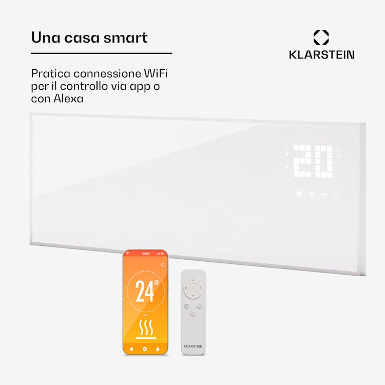 Wonderwall Smart Bornholm - Stufa a infrarossi, 100x30cm, app, 320W horizontal | 320 W | Bianco