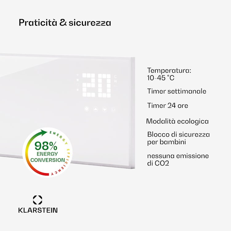 Wonderwall Smart Bornholm - Stufa a infrarossi, 100x30cm, app, 320W horizontal | 320 W | Bianco