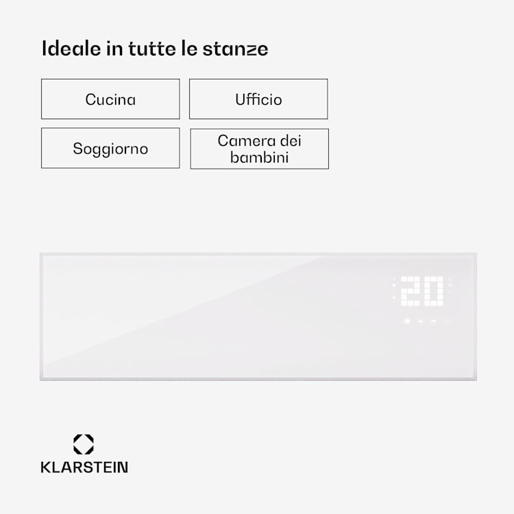 Wonderwall Smart Bornholm - Stufa a infrarossi, 100x30cm, app, 320W horizontal | 320 W | Bianco
