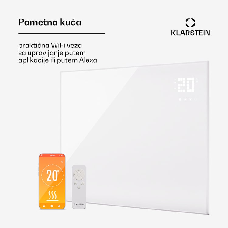 Wonderwall Smart Bornholm, infracrvena grijalica, 120 x 80 cm, 980 W, aplikacija vodoravno | 980 W | Bijela