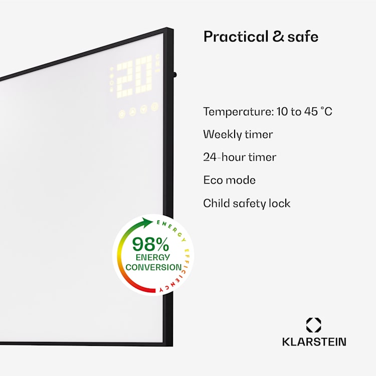 Wonderwall Smart Bornholm infrared heater 110x65cm app 600W Horizontal | 600 W | Black