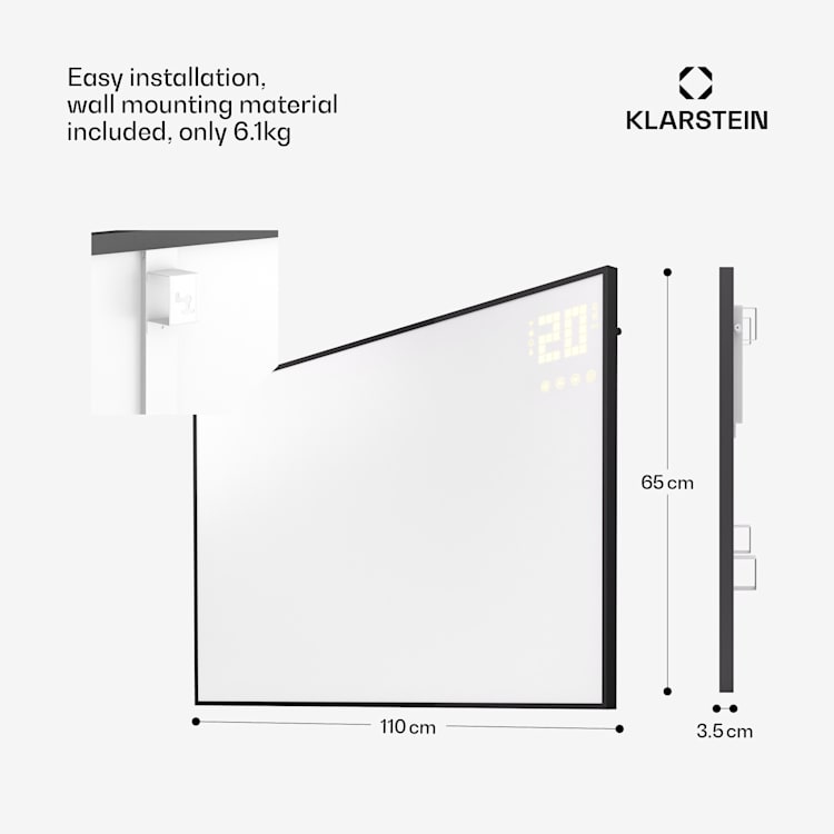 Wonderwall Smart Bornholm infrared heater 110x65cm app 600W Horizontal | 600 W | Black
